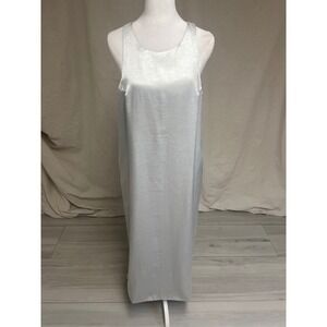 Line + Dot Maxi Dress Silver Satin Open Back Sz M Metallic Cocktail 90s Inspired
